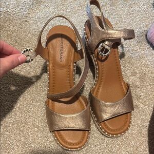 Lucky Brand Gold and Brown Sandals with Ankle Strap